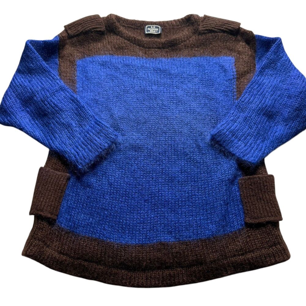 Vintage La Maison Blu Mohair Silk Blue Brown Colorblock Sweater Women's S Italy